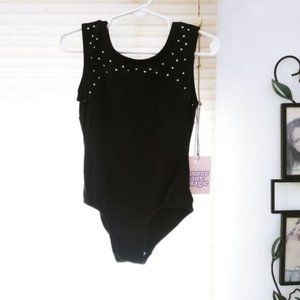 NWT Girls' Black Silver‎ Studded Dance Bodysuit